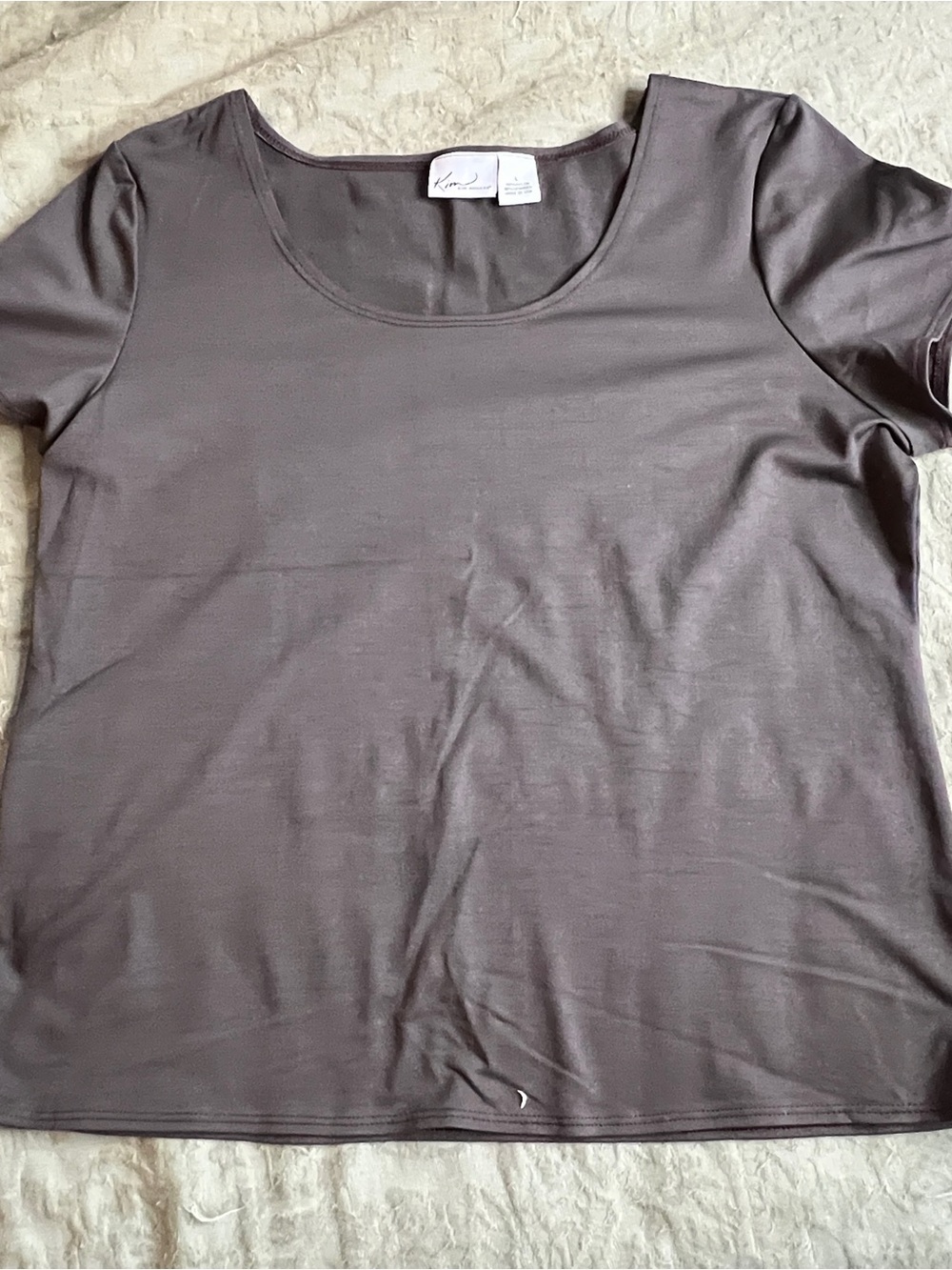 Kim Rogers Chocolate Brown Stretchy Short Sleeve Top Scoop Neck Women’s Size L
